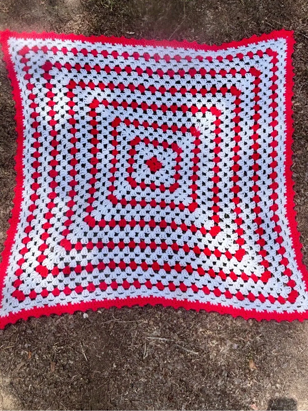 Vintage Handmade Granny Square Style Throw Blanket!
